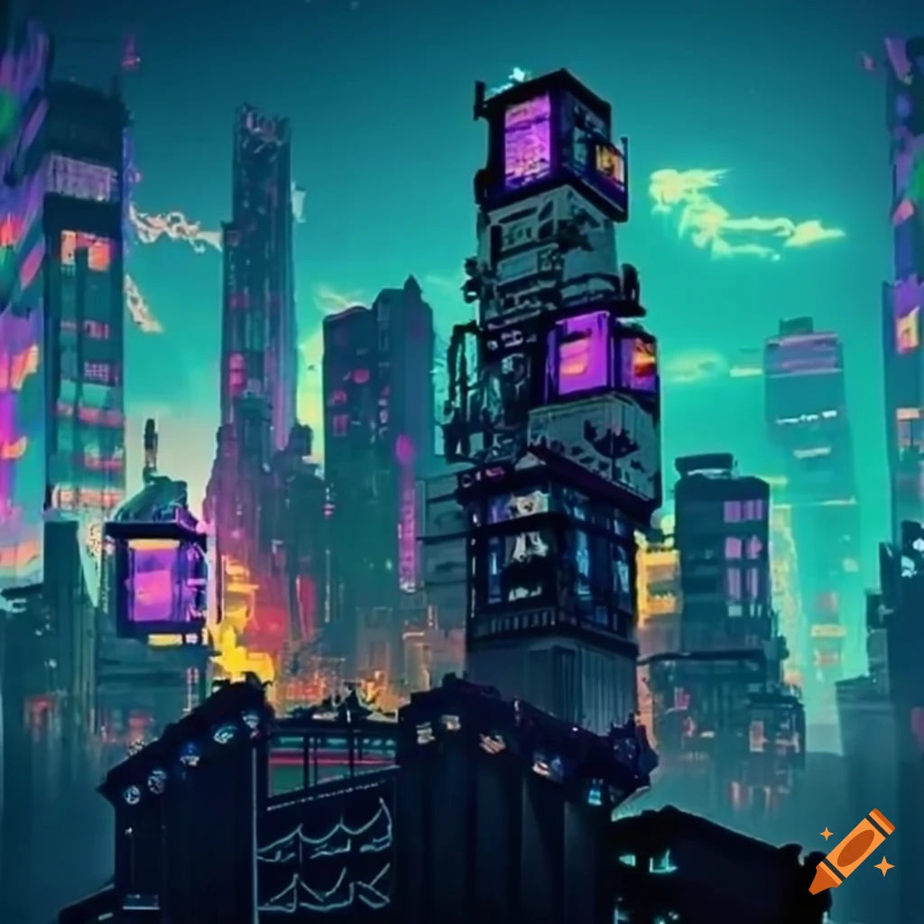 Wallpaper #aWjcHZMBSpphPi3-Yicj350 Cyberpunk Cityscape with a Fusion of Magic and Technology on Craiyon