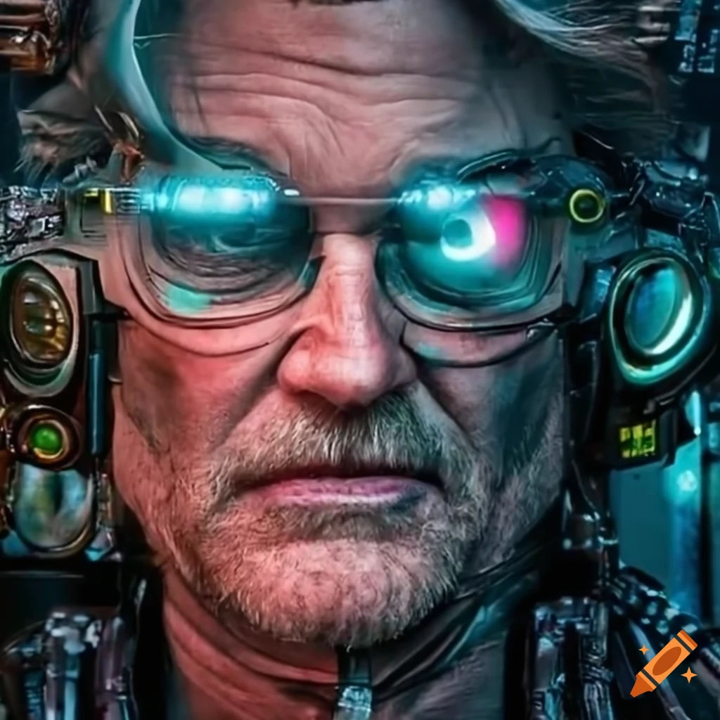 Wallpaper #4HKOMpMBX2lk1u3ok1r-294 Cyborg Kurt Russell in a Cyberpunk Scene on Craiyon