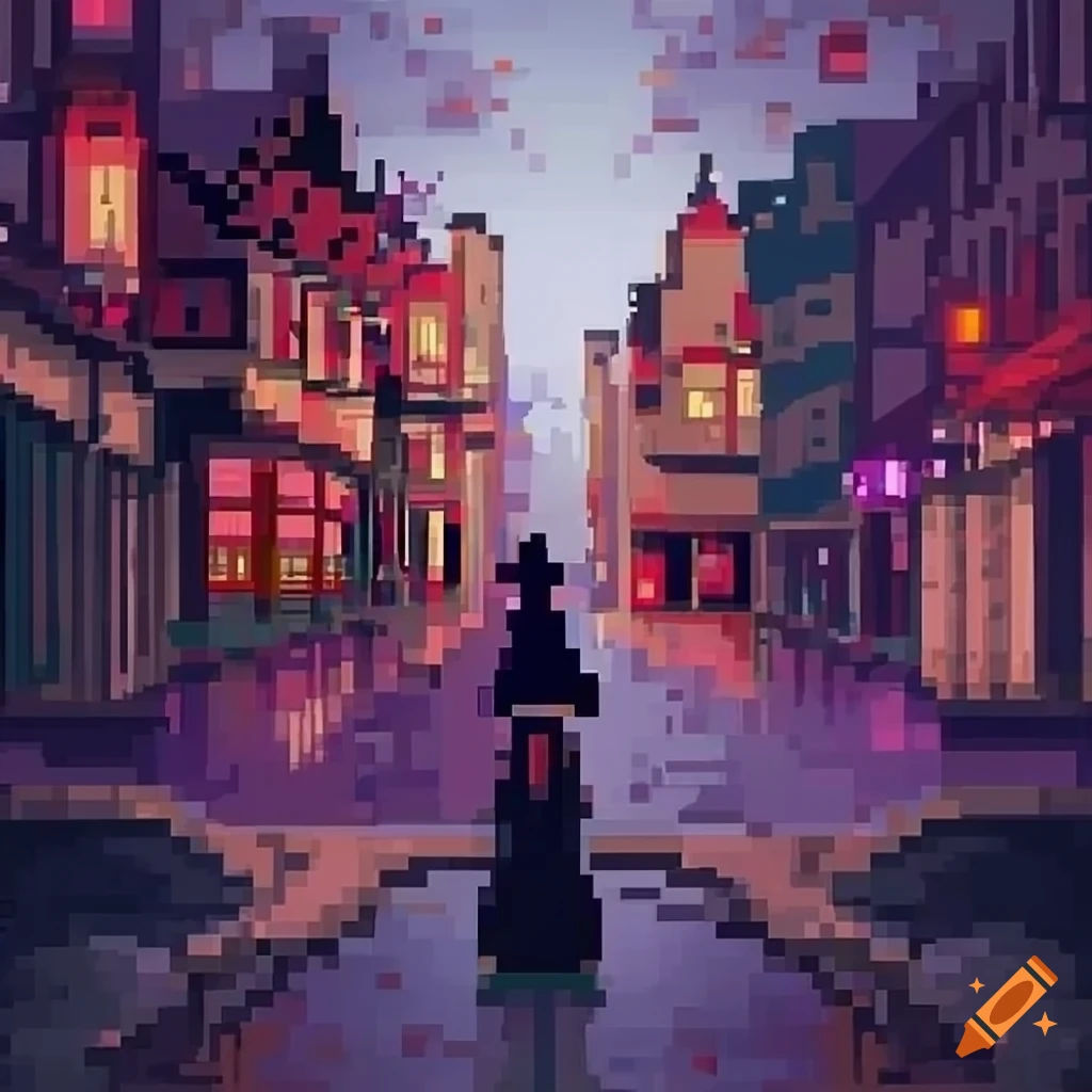 Wallpaper #0GgmGJMBSpphPi3-_xE1318 Pixel Art of a Dark Victorian Street Scene on Craiyon