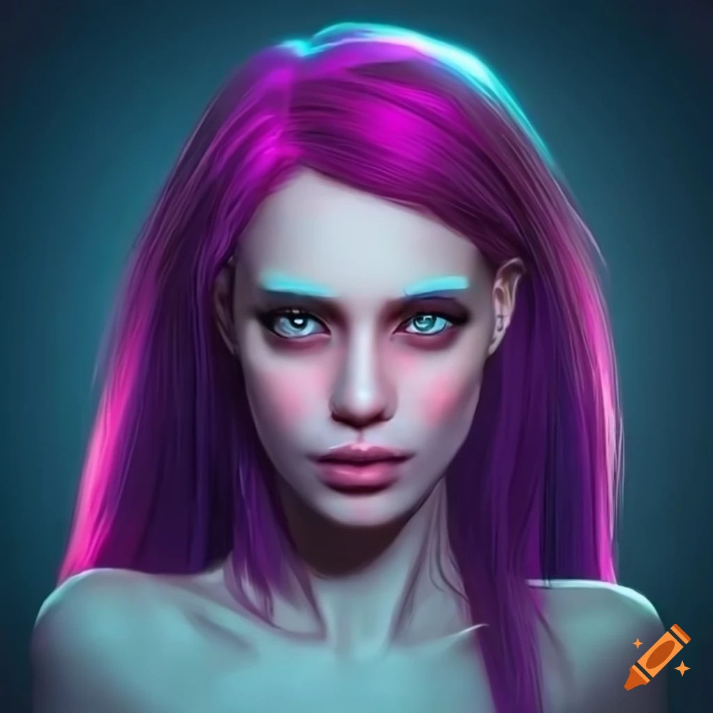 Wallpaper #W2g2IpMBSpphPi3-mTKk418 Cyberpunk Inspired Female Face with Bright Colorful Background