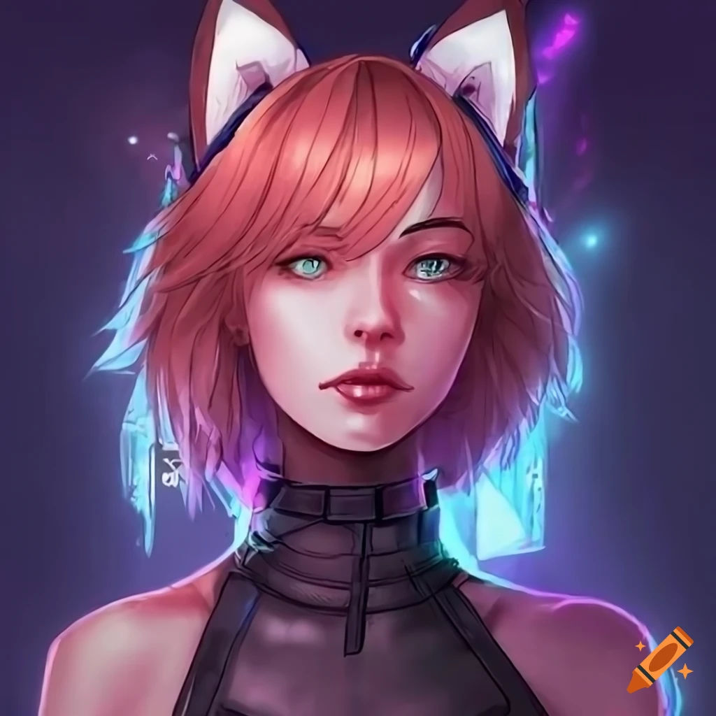 Wallpaper #JWfb_pIBSpphPi3-3aGn178 Cyberpunk Netrunner Girl with Fox Ears on Craiyon