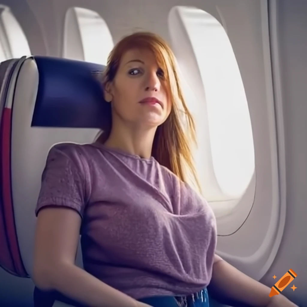 Wallpaper #0AOzZpMBpyOg8YnEcdtE319 Woman Sitting Inside an Airplane on Craiyon