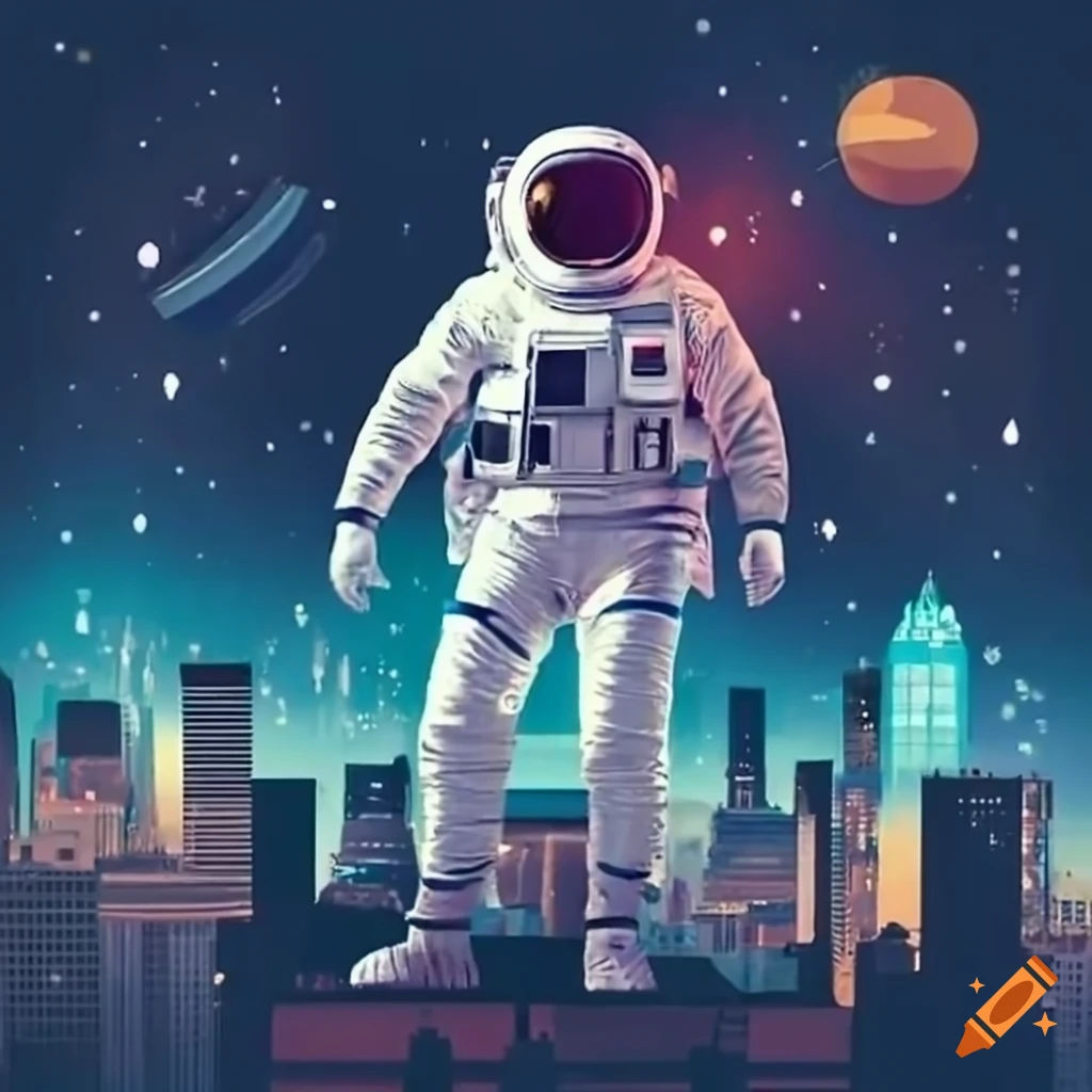 Wallpaper #YjGbNZMB5zzyi_yY1Fda412 Astronaut Exploring a Bustling City