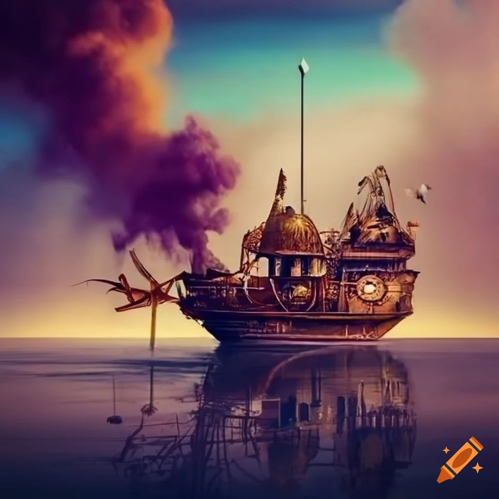 Wallpaper #7m0taJcBycdYOYFTCW82117 Surreal Steampunk Scene with Machines and Crabs on the Beach on Craiyon