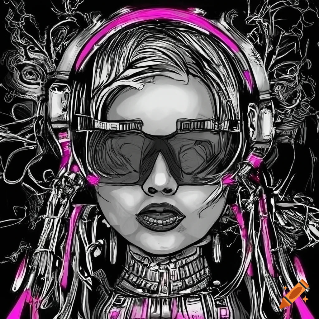 Wallpaper #4Wf665IBSpphPi3-Uk_6248 Black and White Cyberpunk Drawing for Coloring on Craiyon