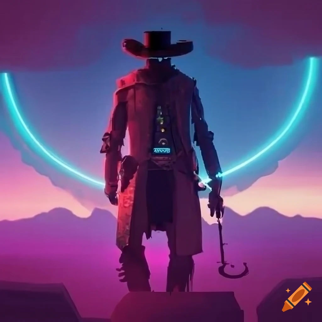 Wallpaper #Fe8FTZMBMN-XEVvVuT-n332 Cyberpunk Cowboy Silhouette Against a Neon Lit Horizon on Craiyon