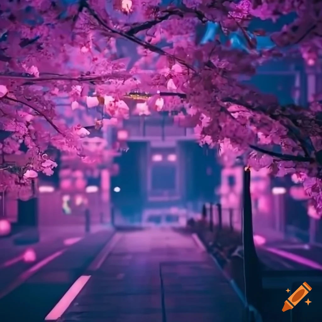 Wallpaper #jWdLE5MBSpphPi3-Rv-o93 Cyberpunk Style Sakura Tree Artwork