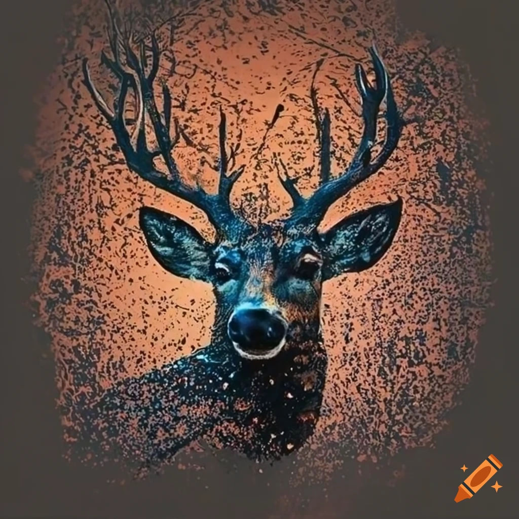 Wallpaper #FmiZE5MBSpphPi3-2gHs304 Black and Copper Splatter Art of a Deer on Craiyon