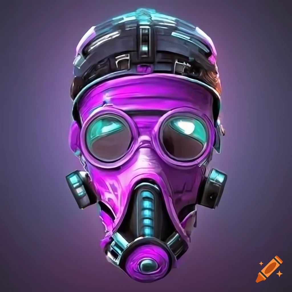 Wallpaper #OIJoQJMB0GiFKesM7cHZ49 Purple Cyber Futuristic Gasmask on White Background