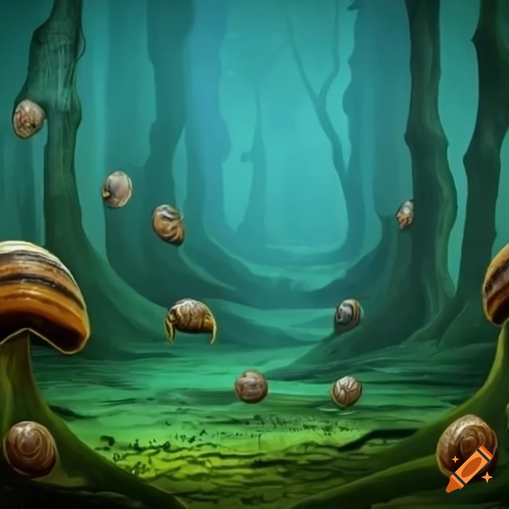 Wallpaper #7DE0NZMB5zzyi_yYk1WD321 Snails in a Forest on Craiyon