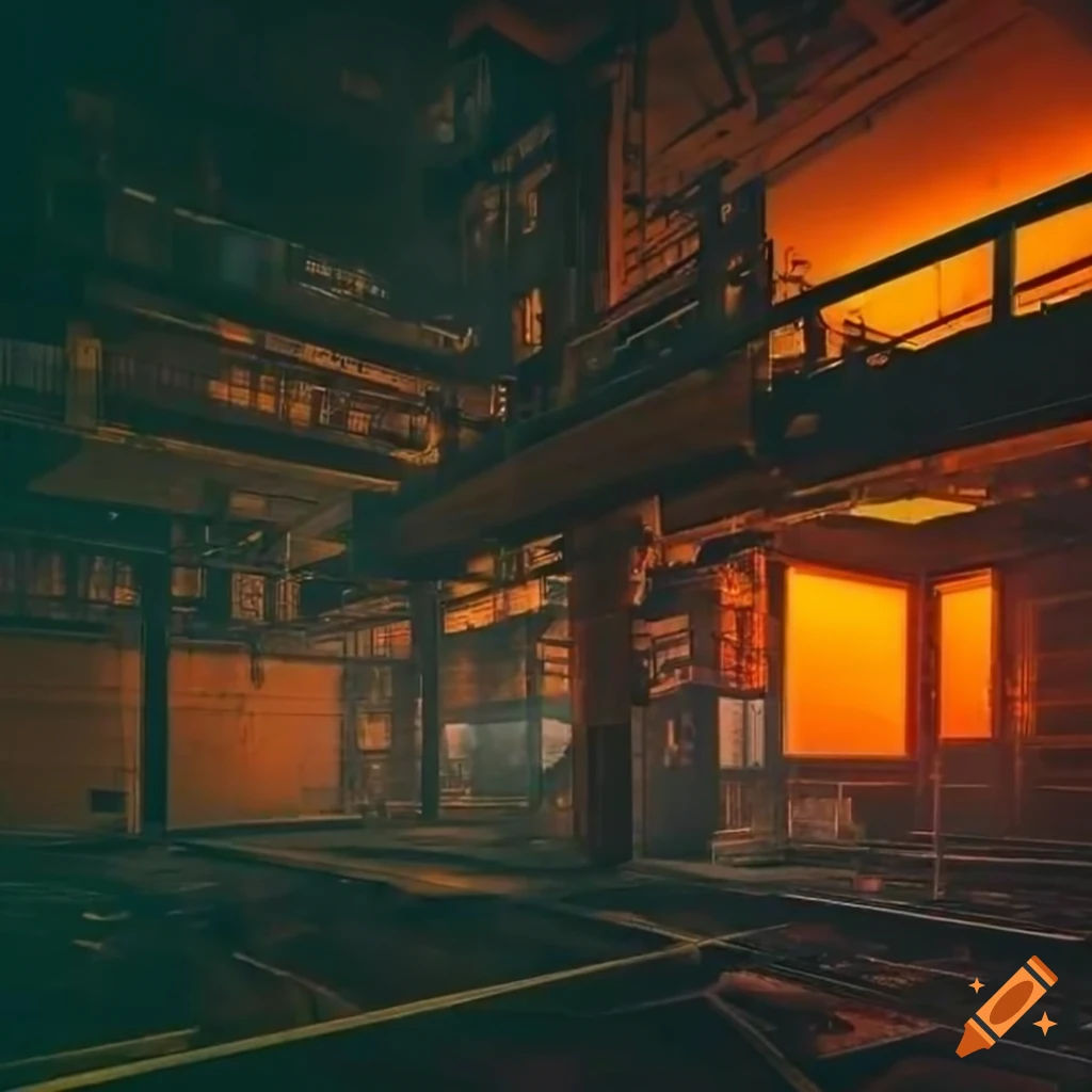 Wallpaper #Uu-TTJMBMN-XEVvVvD6d90 Cyberpunk Warehouse with Orange Lighting on Craiyon