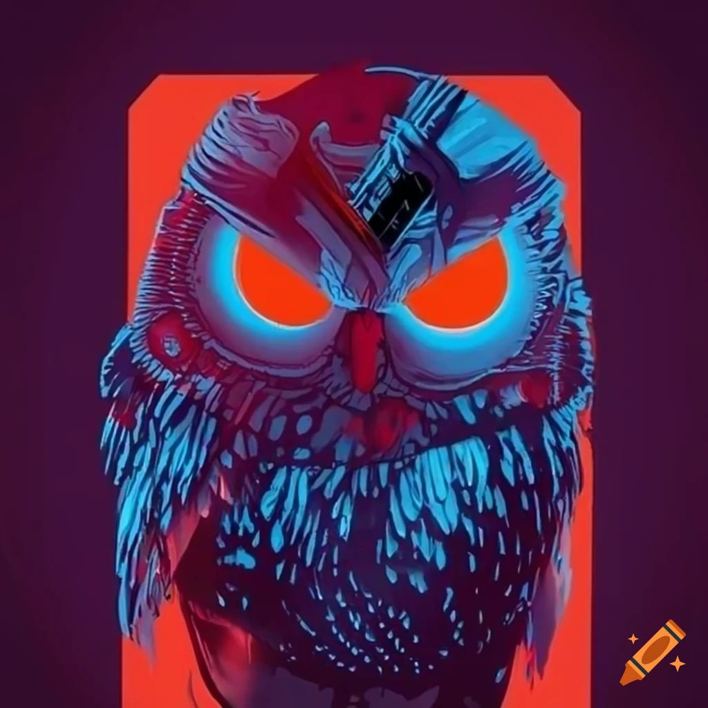 Wallpaper #AF7fMpMBborbLbczZGDZ120 Cyberpunk Owl Artwork in Blue Orange and Red