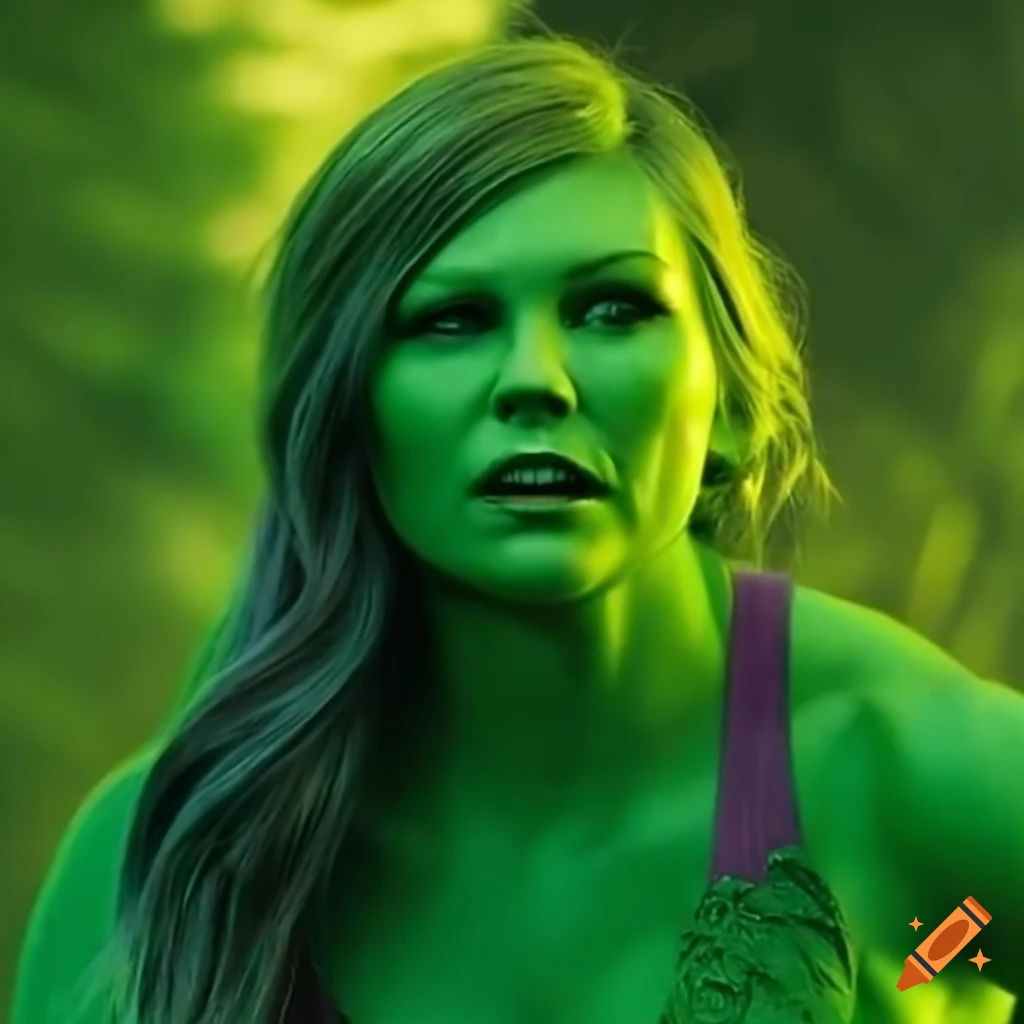 Wallpaper #oVjzM5MBzN9vxX34oTrU228 Kirsten Dunst as She Hulk in a Movie on Craiyon
