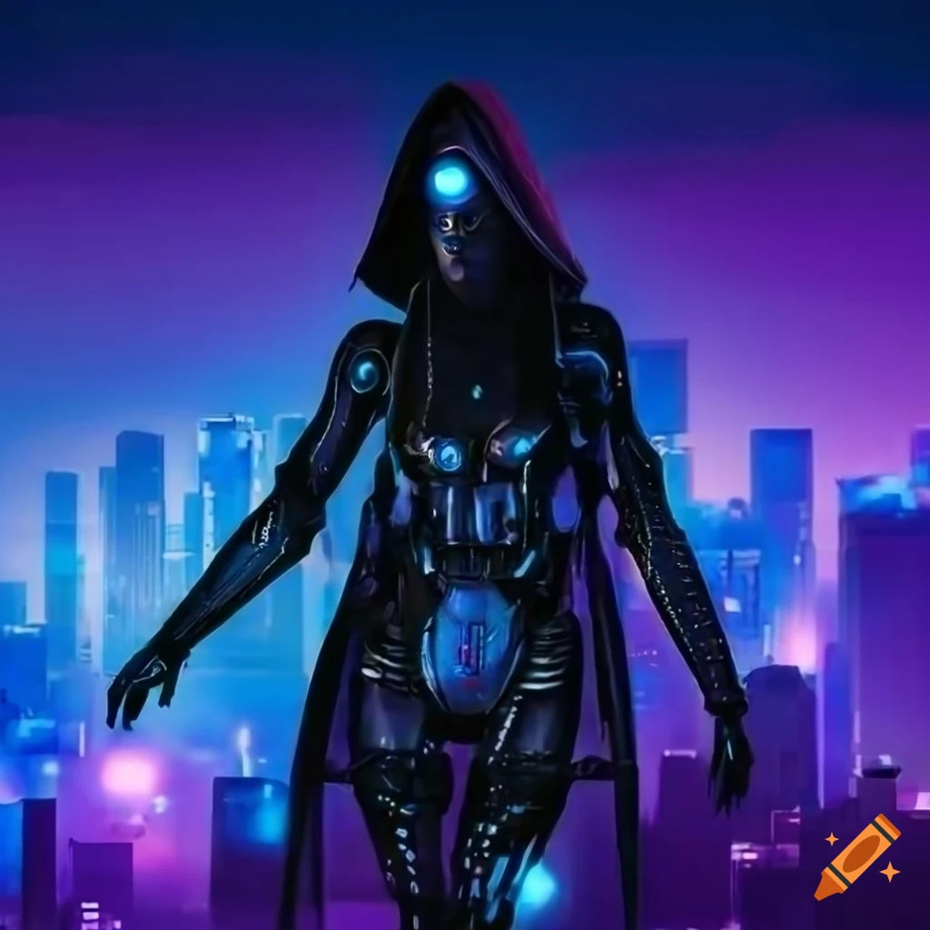 Wallpaper #TmcI-JIBSpphPi3-B4hd223 Cyberpunk Robot Overlooking Cityscape on Craiyon