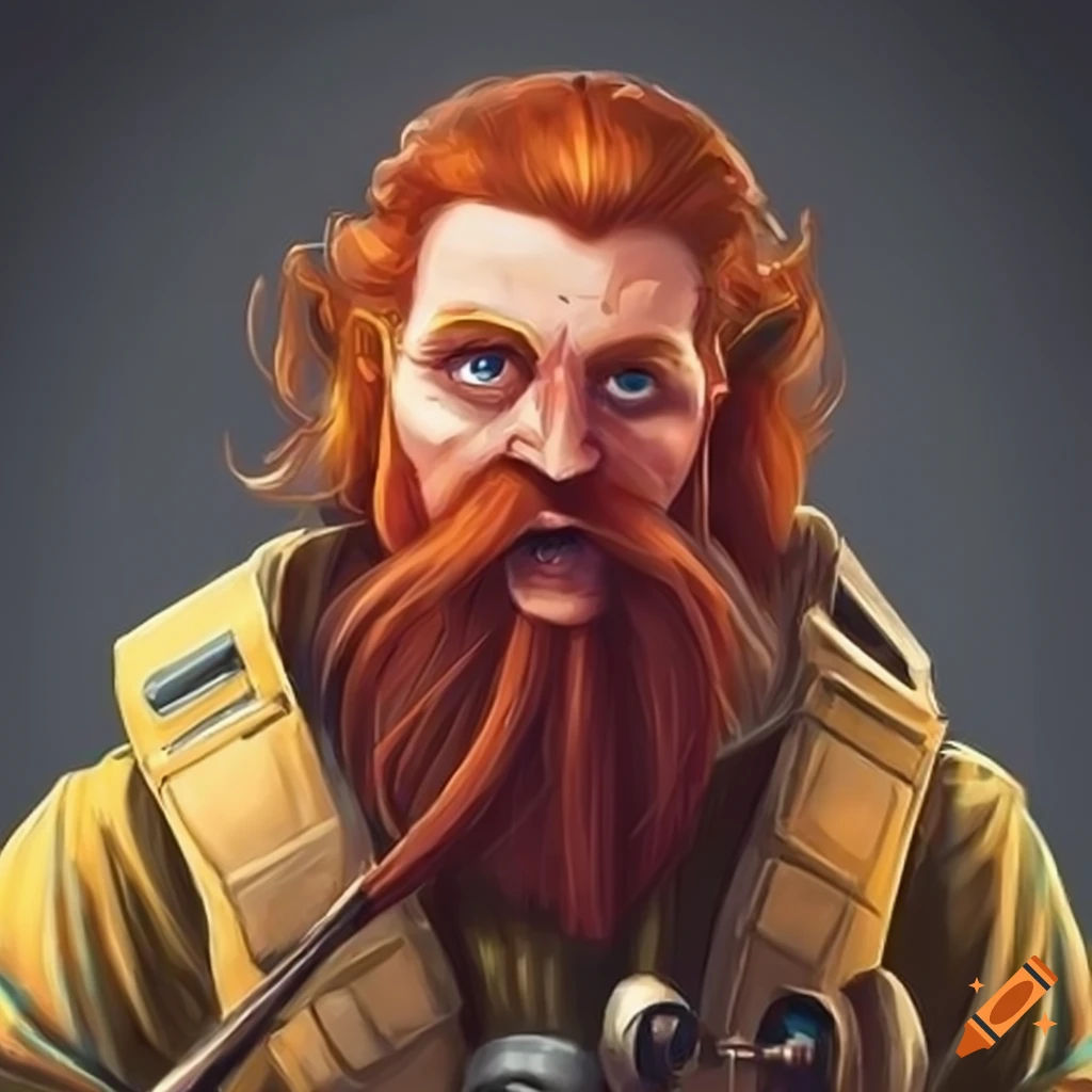 Wallpaper #avA6gJcBi4JM6agGWiFc0 Fantasy Artwork of a Redhead Dwarf Gyrocopter Pilot on Craiyon