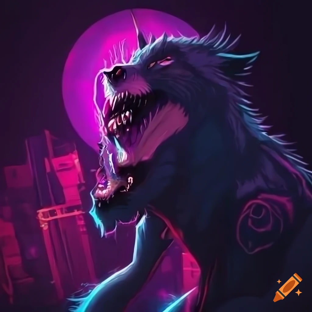 Wallpaper #uEB5MZMBJhL2WPbaucYs298 Synthwave Art of a Werewolf