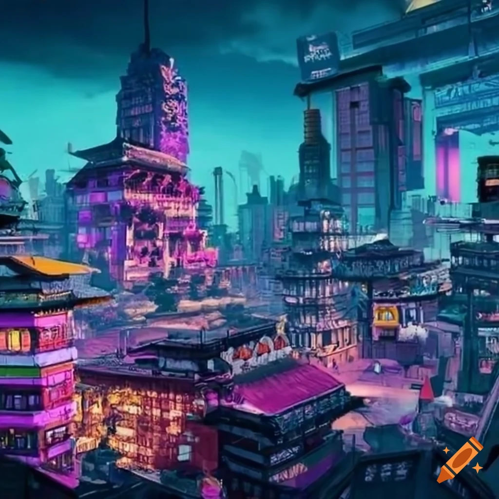 Wallpaper #aWjcHZMBSpphPi3-Yicj370 Cyberpunk Cityscape with a Fusion of Magic and Technology on Craiyon