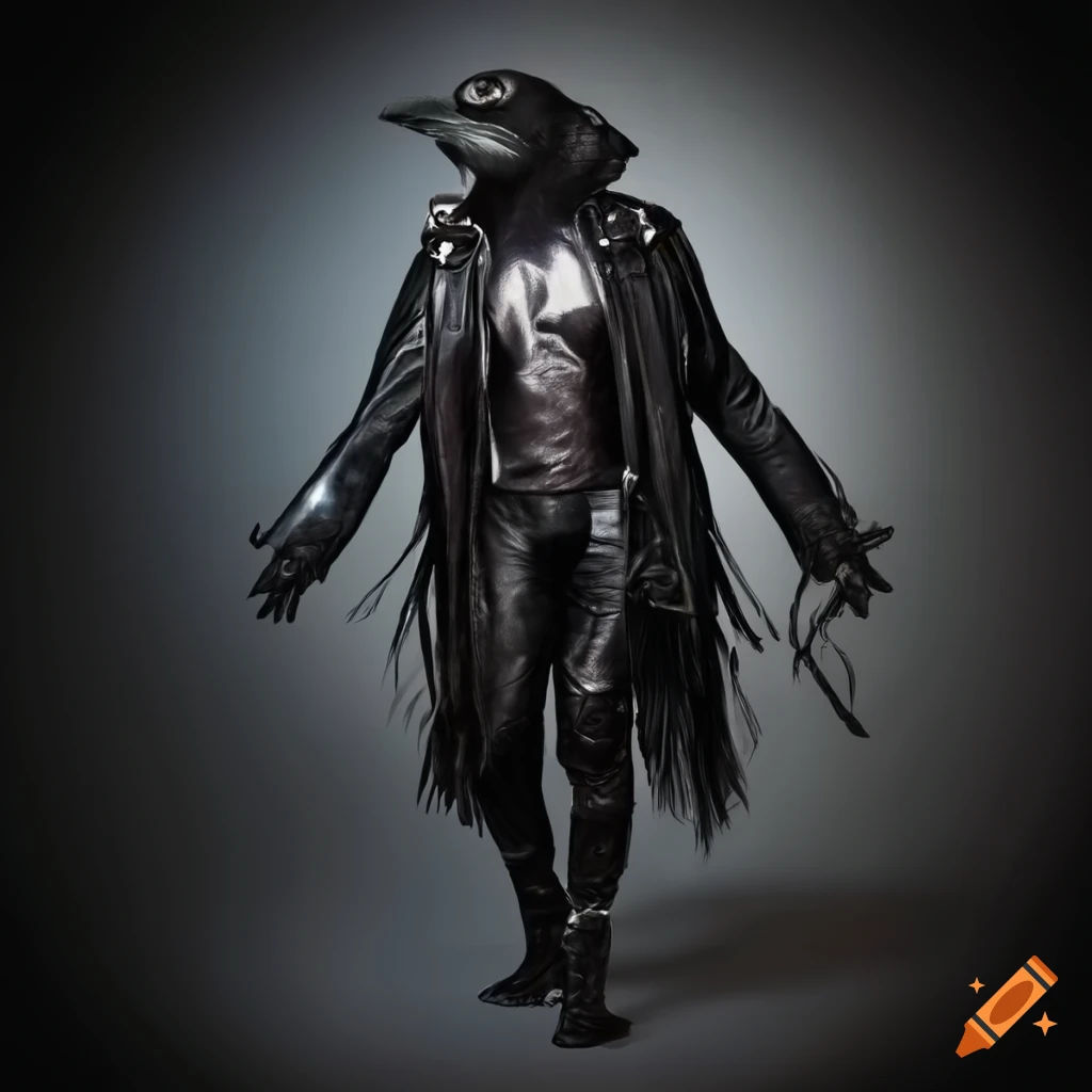 Wallpaper #cDFKNZMB5zzyi_yYTVYy29 Cyberpunk Crow with Chrome Skin and Leather Jacket on Craiyon