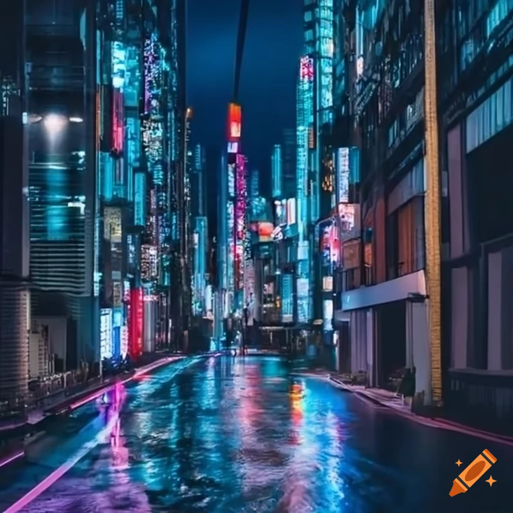 Wallpaper #9m21aZcBycdYOYFTUHDr73 Night View of Futuristic Tokyo Cityscape with Neon Lights on Craiyon