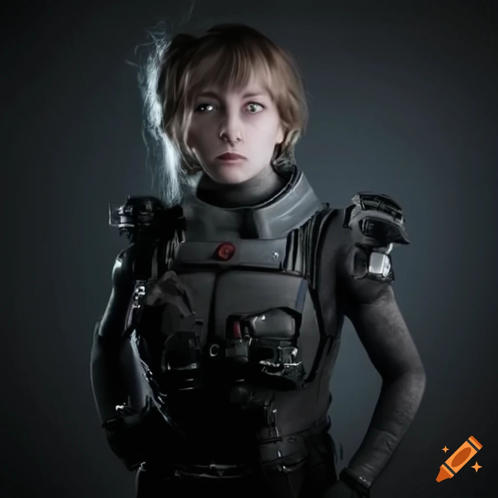 Wallpaper #95lDP5MBUcASHT6nWssT99 Thomasin Mckenzie as a Sci Fi Girl with Black Attire in Grey Background