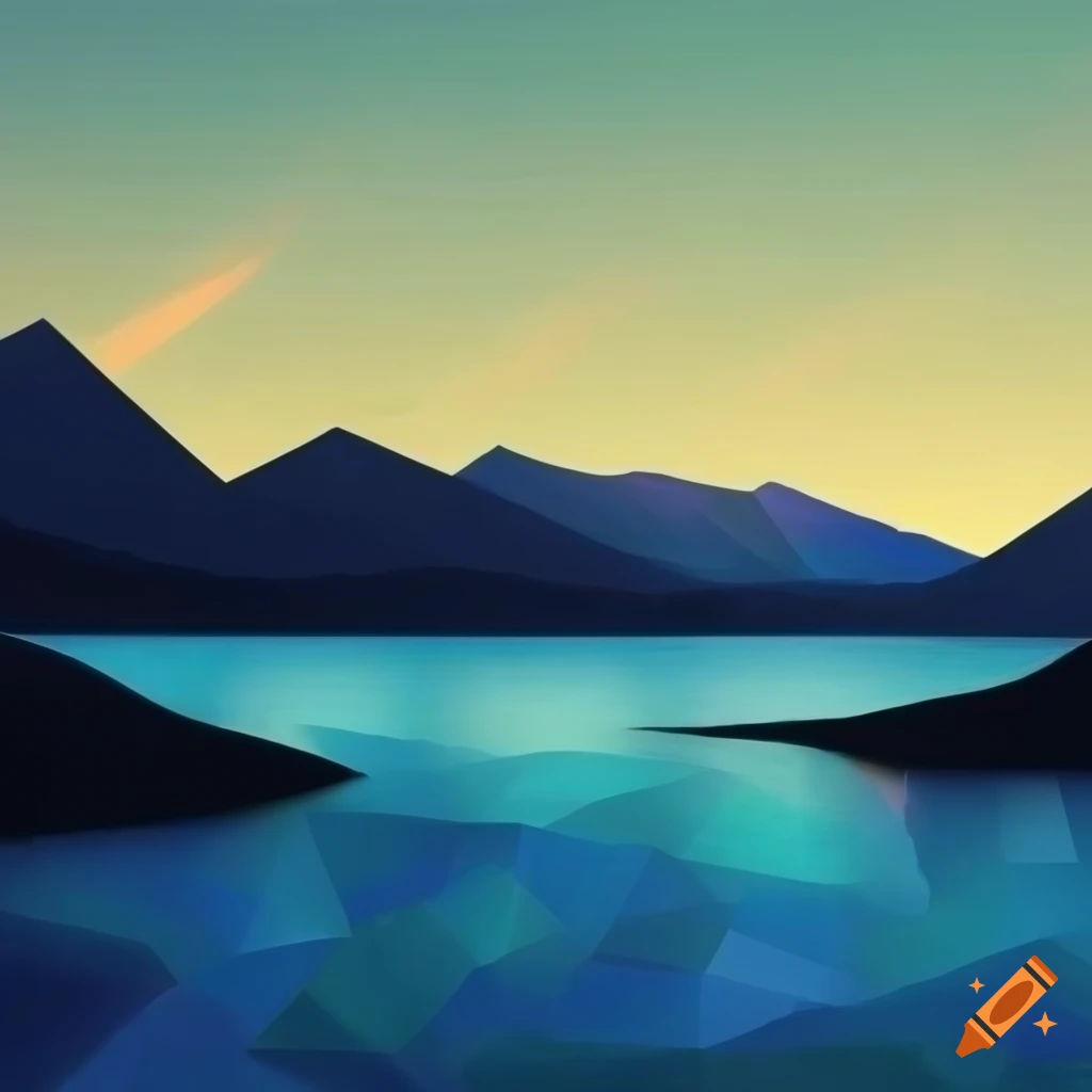 Wallpaper #cW2IapcBycdYOYFTHHEX157 Geometric Abstract Art of Mountains and Lakes on Craiyon