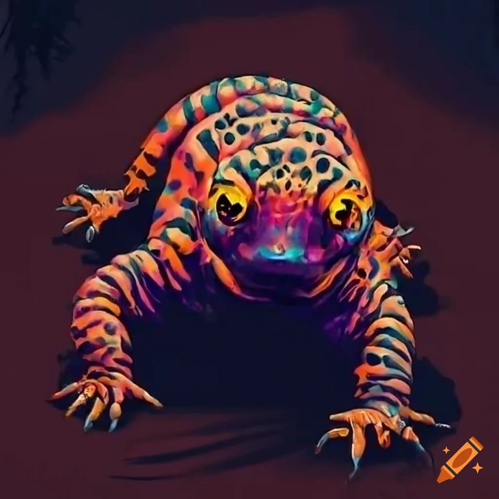 Wallpaper #vmczCZMBSpphPi3-o86c268 Image of a Vibrant Gila Monster Crawling at Night on Craiyon
