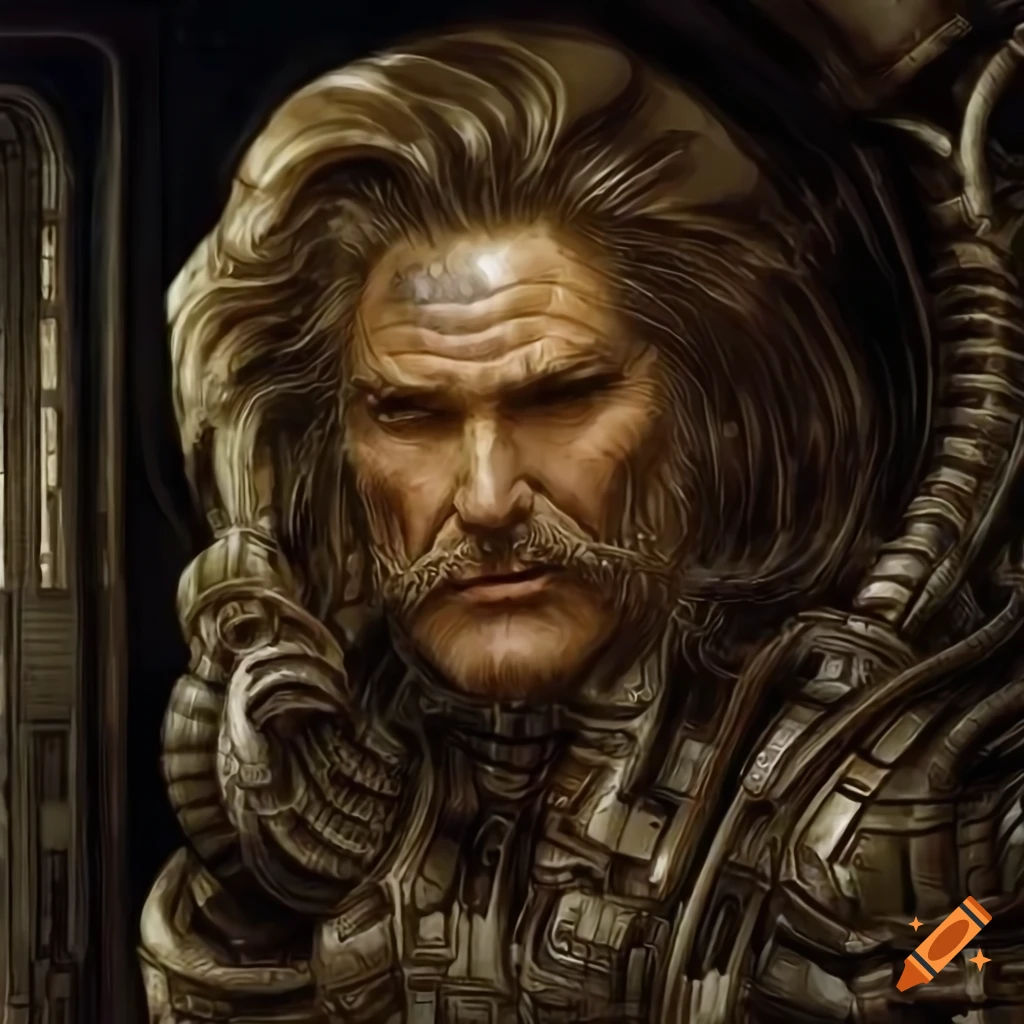 Wallpaper #KWch-ZIBSpphPi3-vozd111 Detailed Sci Fi Illustration of Kurt Russell in an Alien Biomechanical