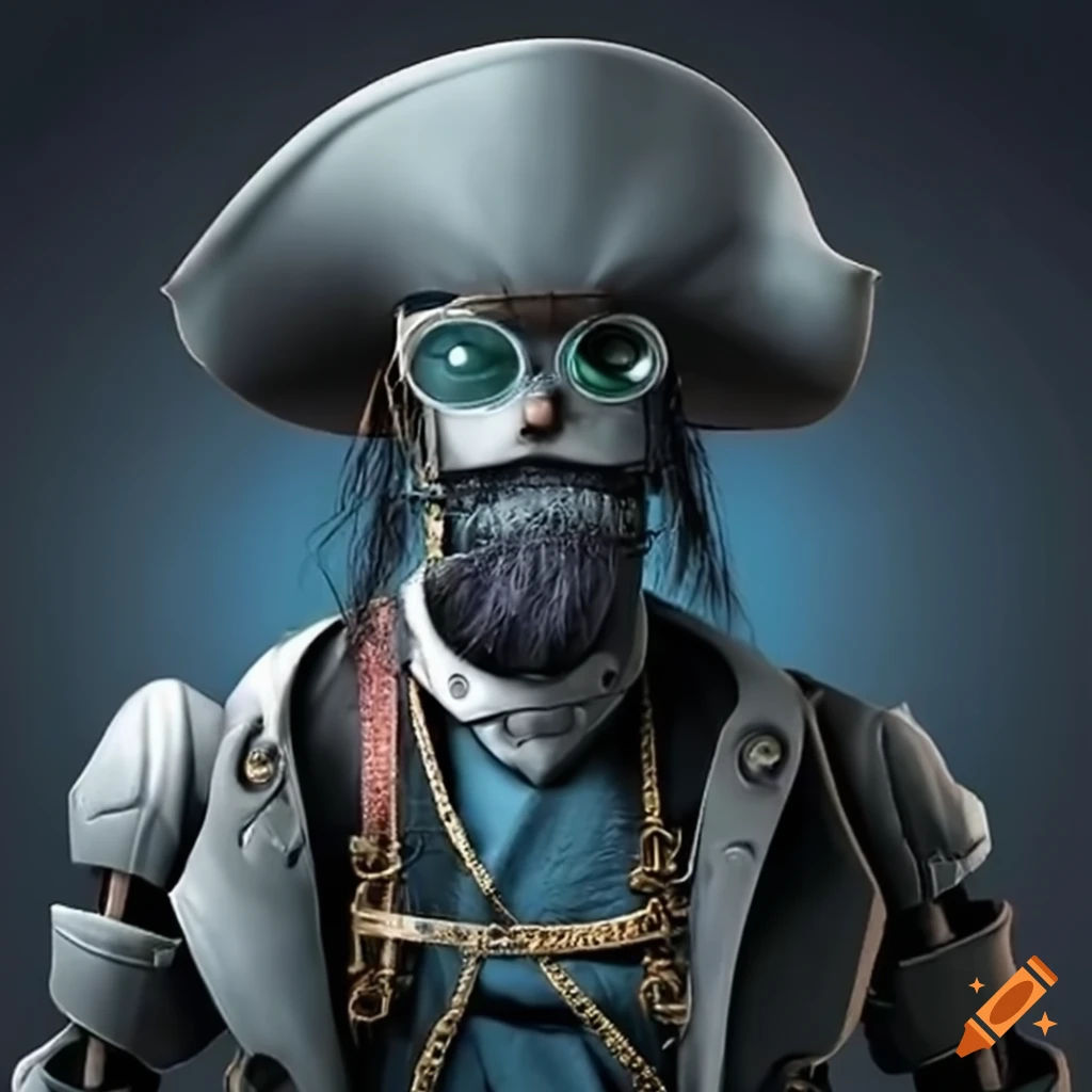 Wallpaper #0jEXNpMB5zzyi_yYPFik193 A Robotic Pirate Captain with Eyepatch and Beard on Craiyon