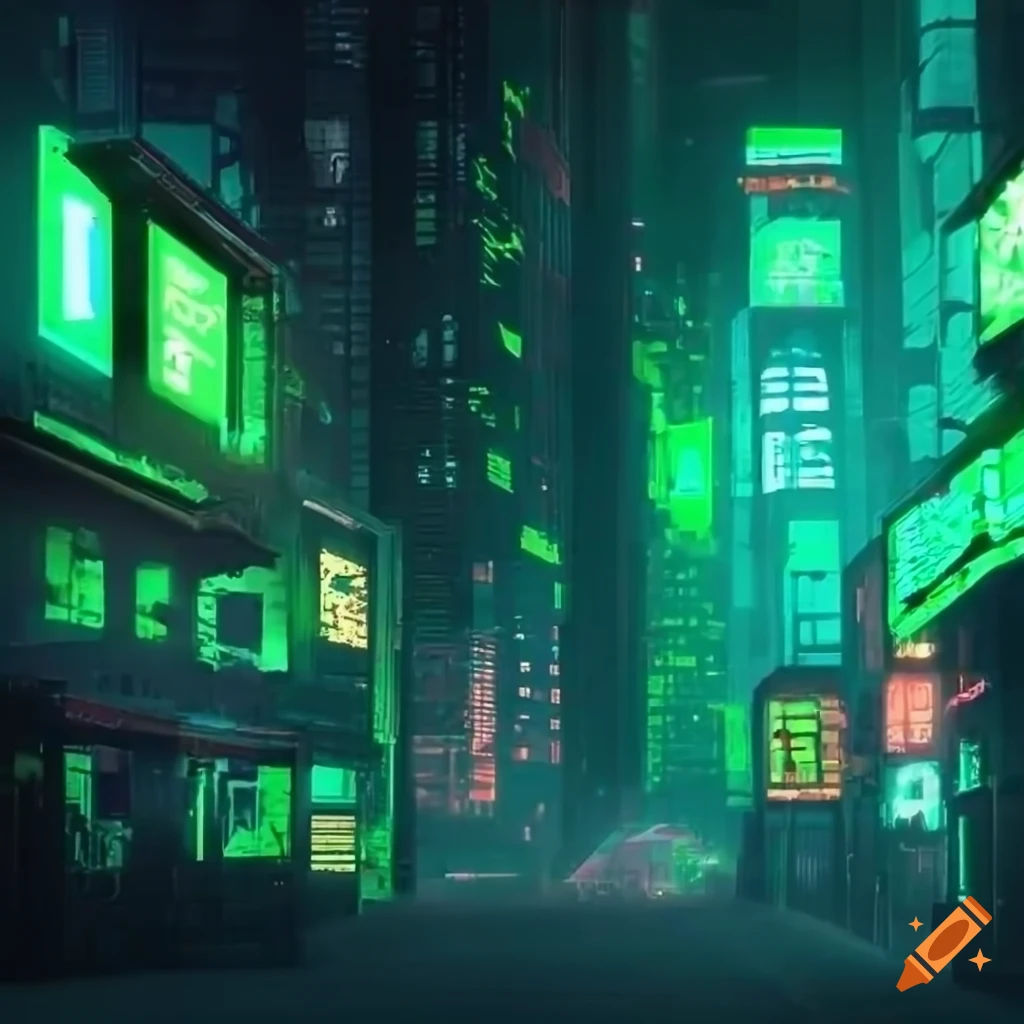 Wallpaper #IkCMMZMBJhL2WPbaM8f8256 Neon Green and Black Cyberpunk City on Craiyon