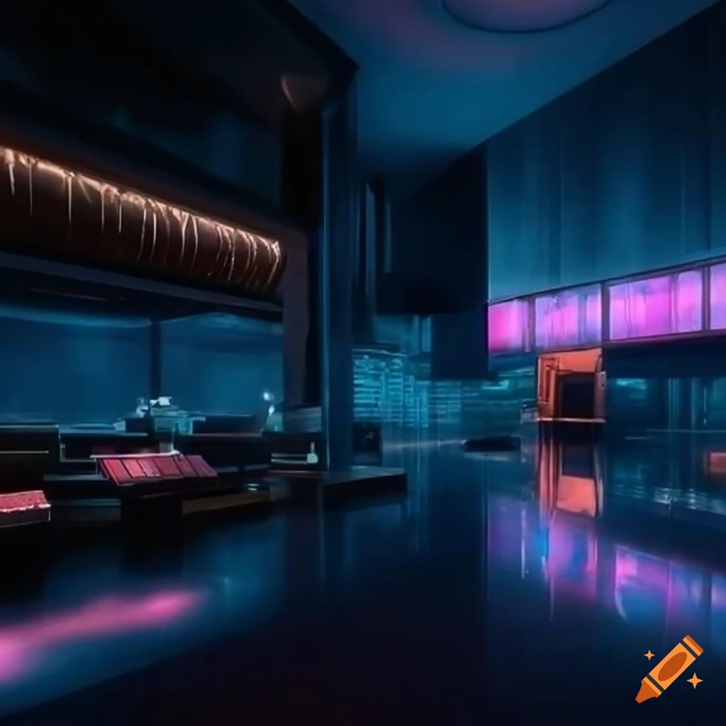 Wallpaper #ZK7JM5MBayWjSq6HCRyL4 Cyberpunk Hotel Lobby Interior