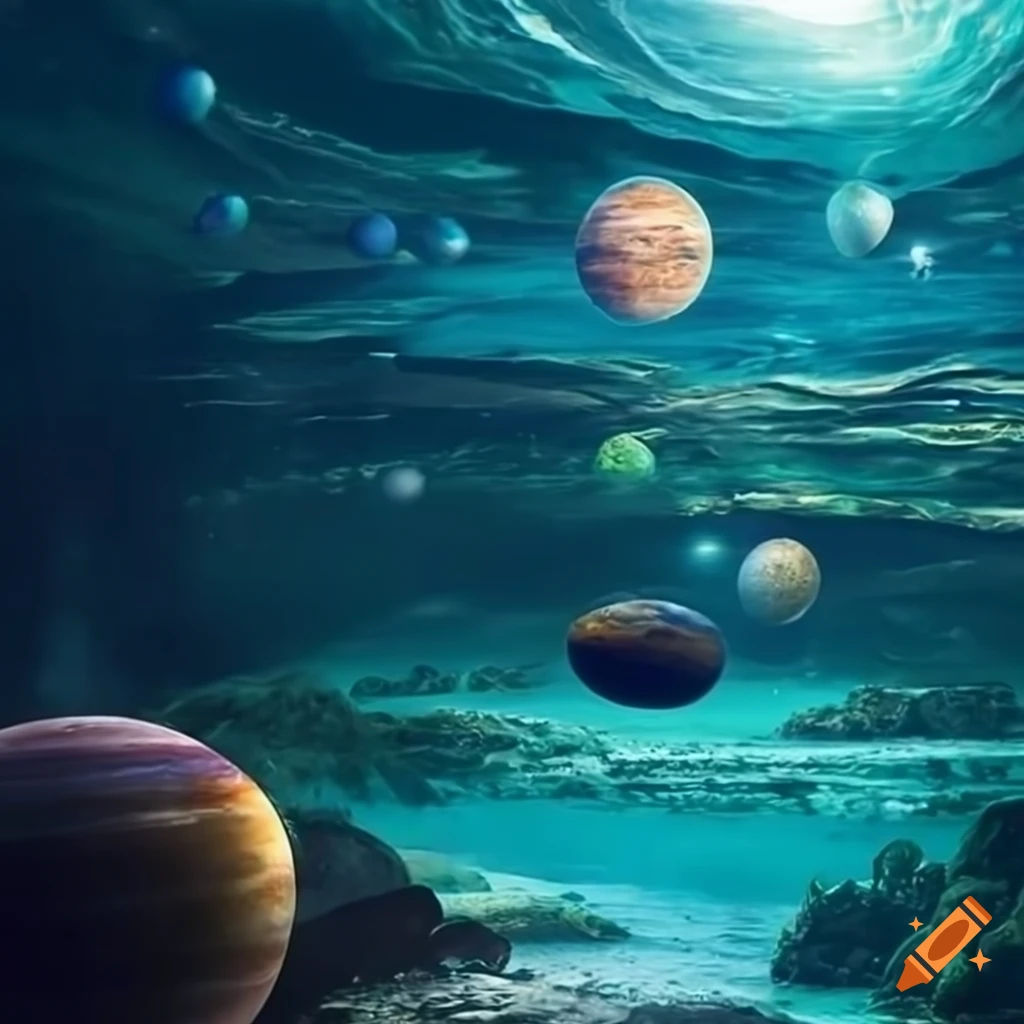 Wallpaper #aj9SPJMBLiIJ4c9OjJEl415 Underwater Scene with Celestial Bodies on Craiyon