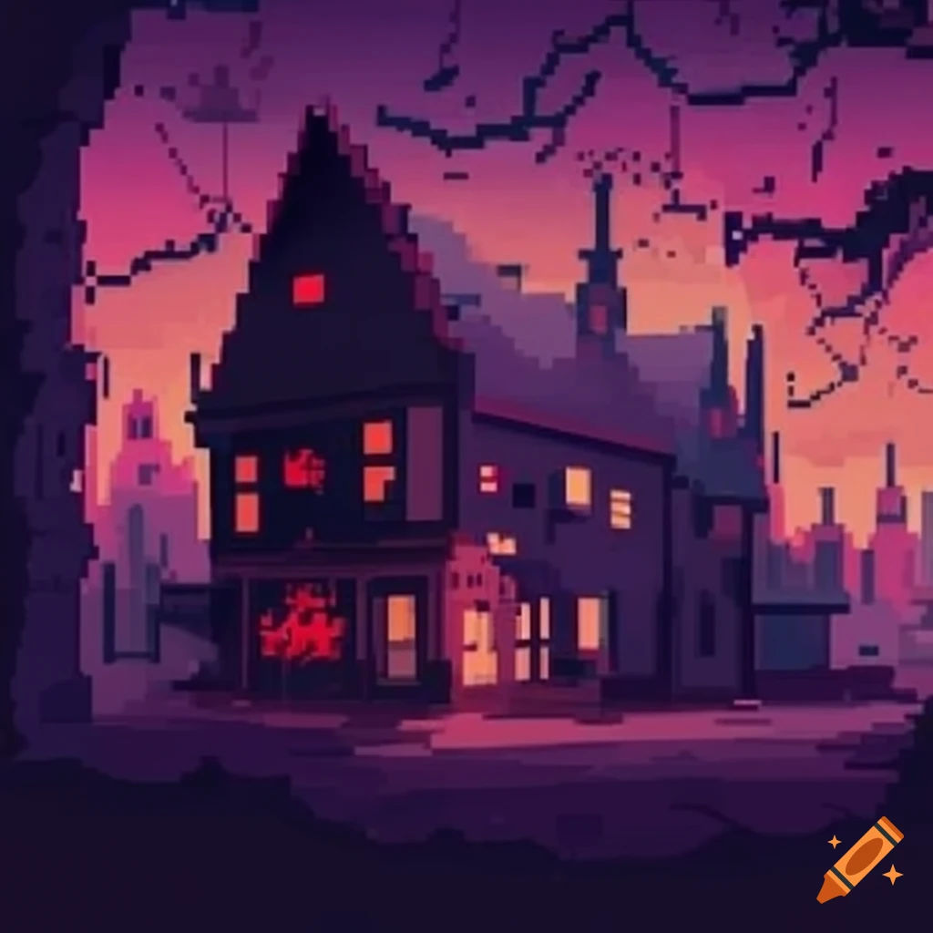 Wallpaper #0GgmGJMBSpphPi3-_xE1332 Pixel Art of a Dark Victorian Street Scene