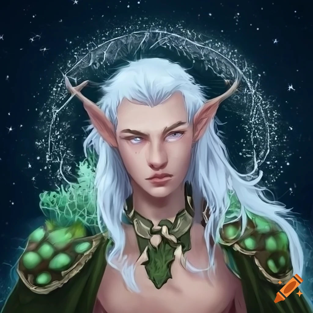 Wallpaper #DZ27ZJcBkAG5jTCH-LFh66 Digital Art of a Druid with White Hair and a Dragon Constellation in