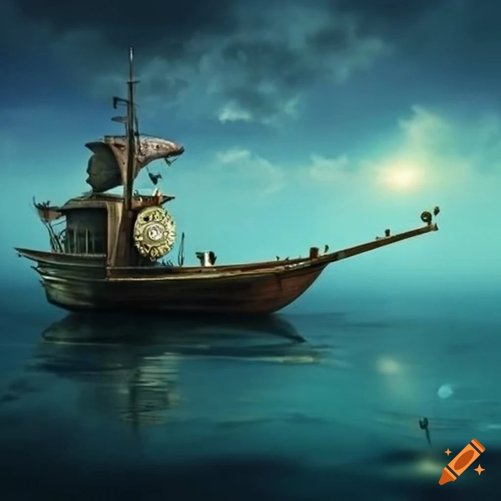 Wallpaper #7DE0NZMB5zzyi_yYk1WD313 Surreal Steampunk Boat on the Sea on Craiyon