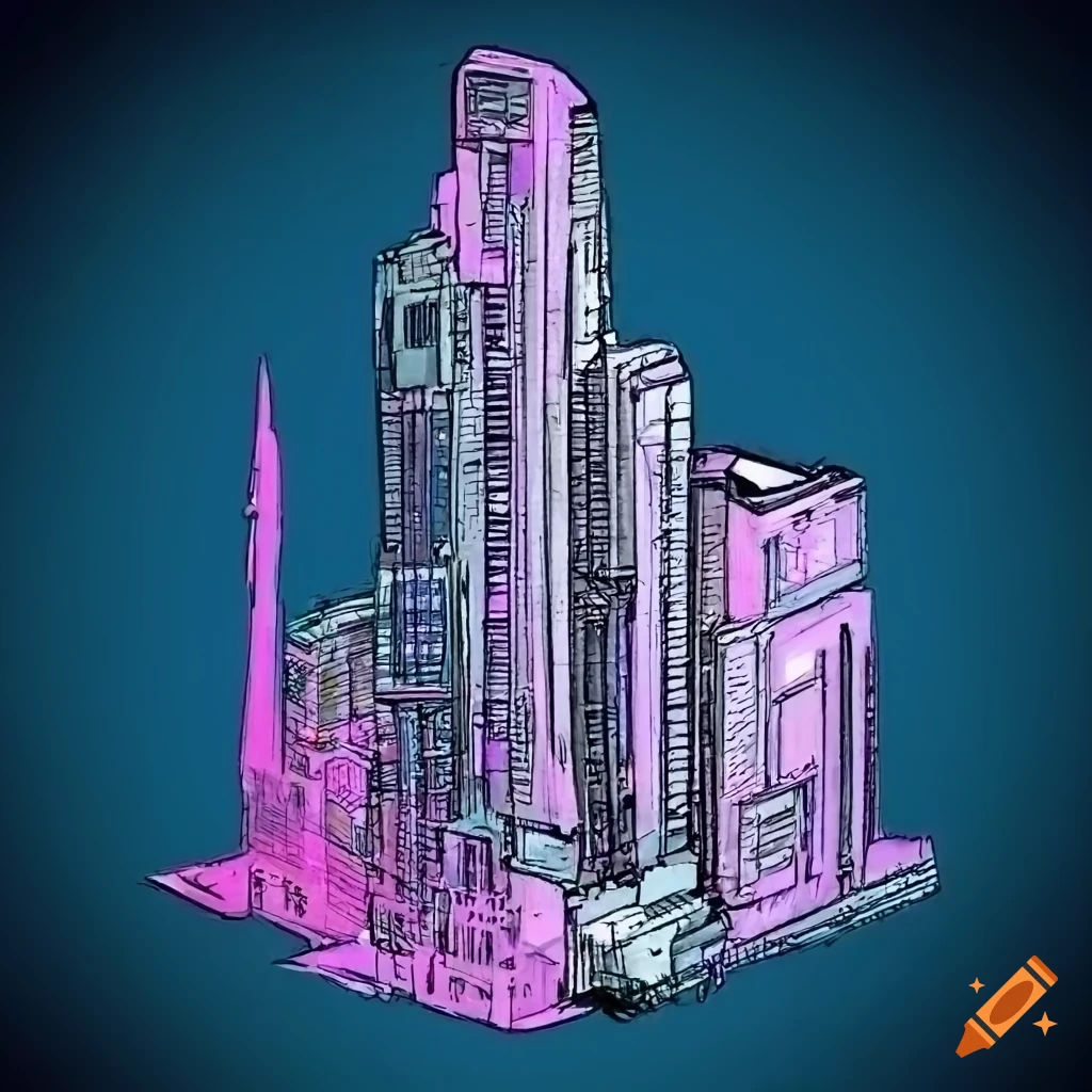 Wallpaper #mGcv8ZIBSpphPi3-O2pF157 Architectural Drawing of a Cyberpunk Style Building