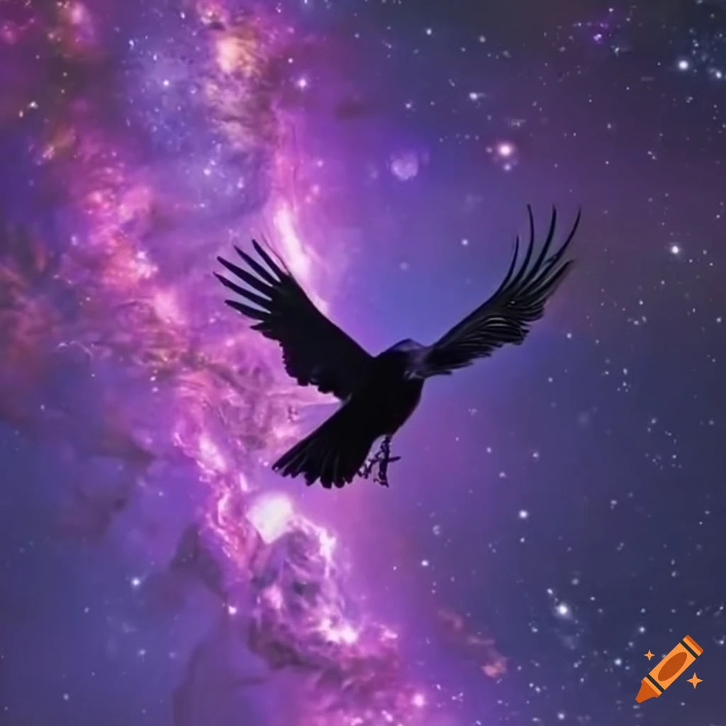 Wallpaper #cDFKNZMB5zzyi_yYTVYy357 Purple Crow Flying in Space