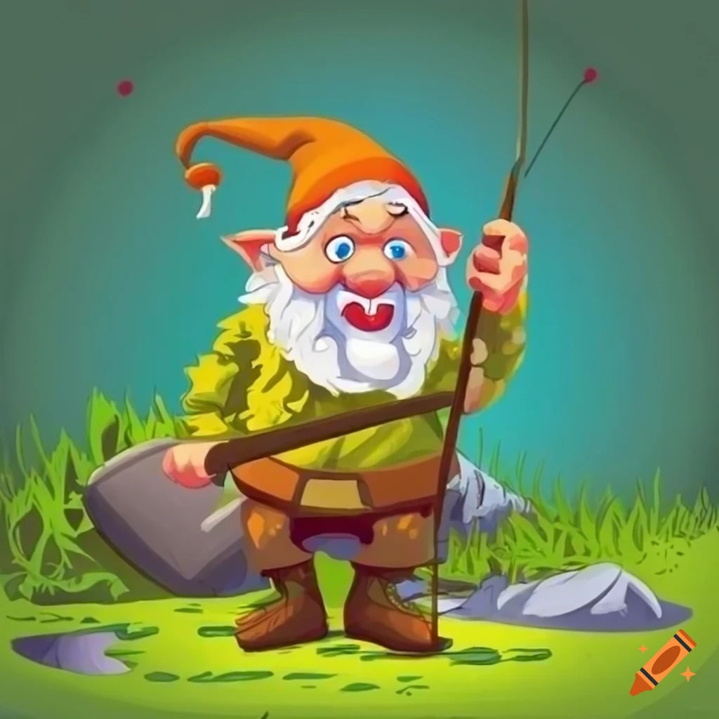 Wallpaper #avA6gJcBi4JM6agGWiFc114 Cartoon Dwarf Fishing in a Stream on Craiyon
