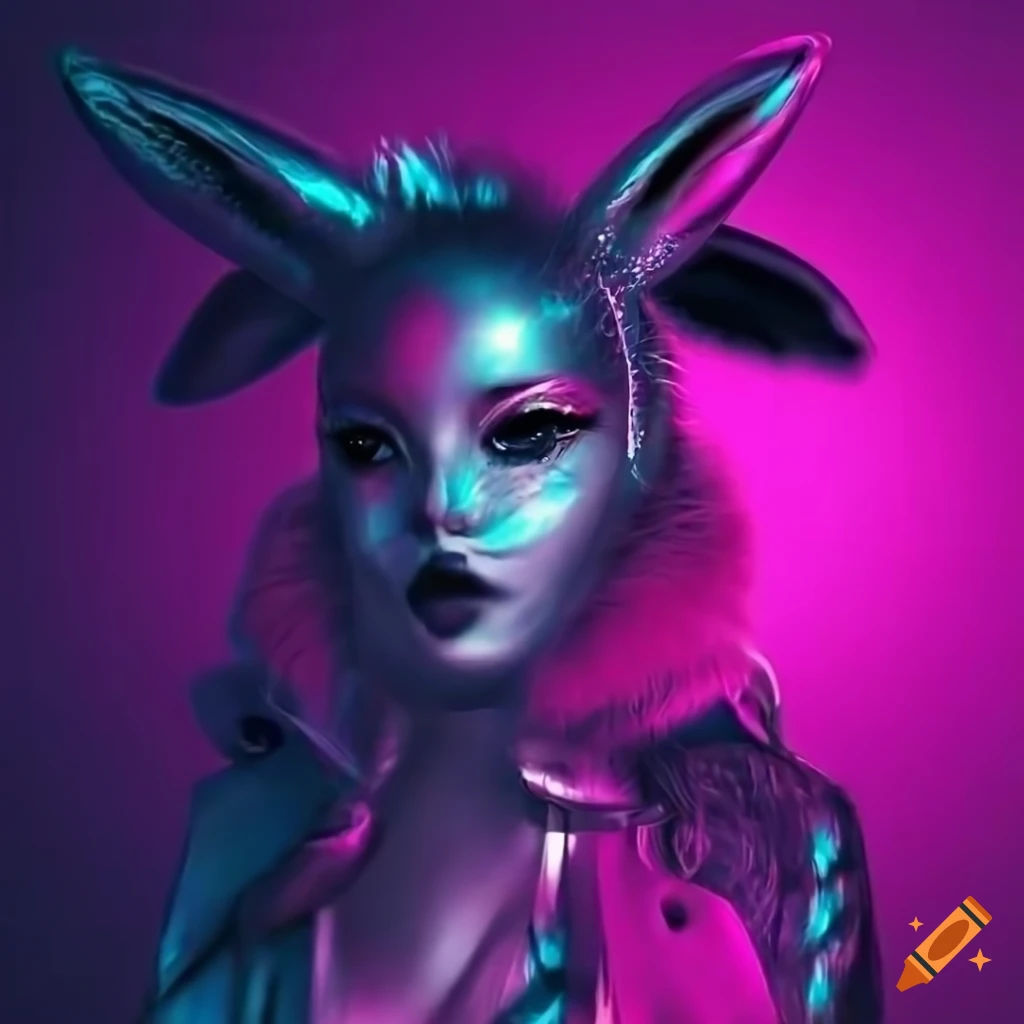 Wallpaper #qa3MMZMBKf019FdaUxGB187 Surreal Cyberpunk Rabbit with Rainbow Chrome Fur on Craiyon