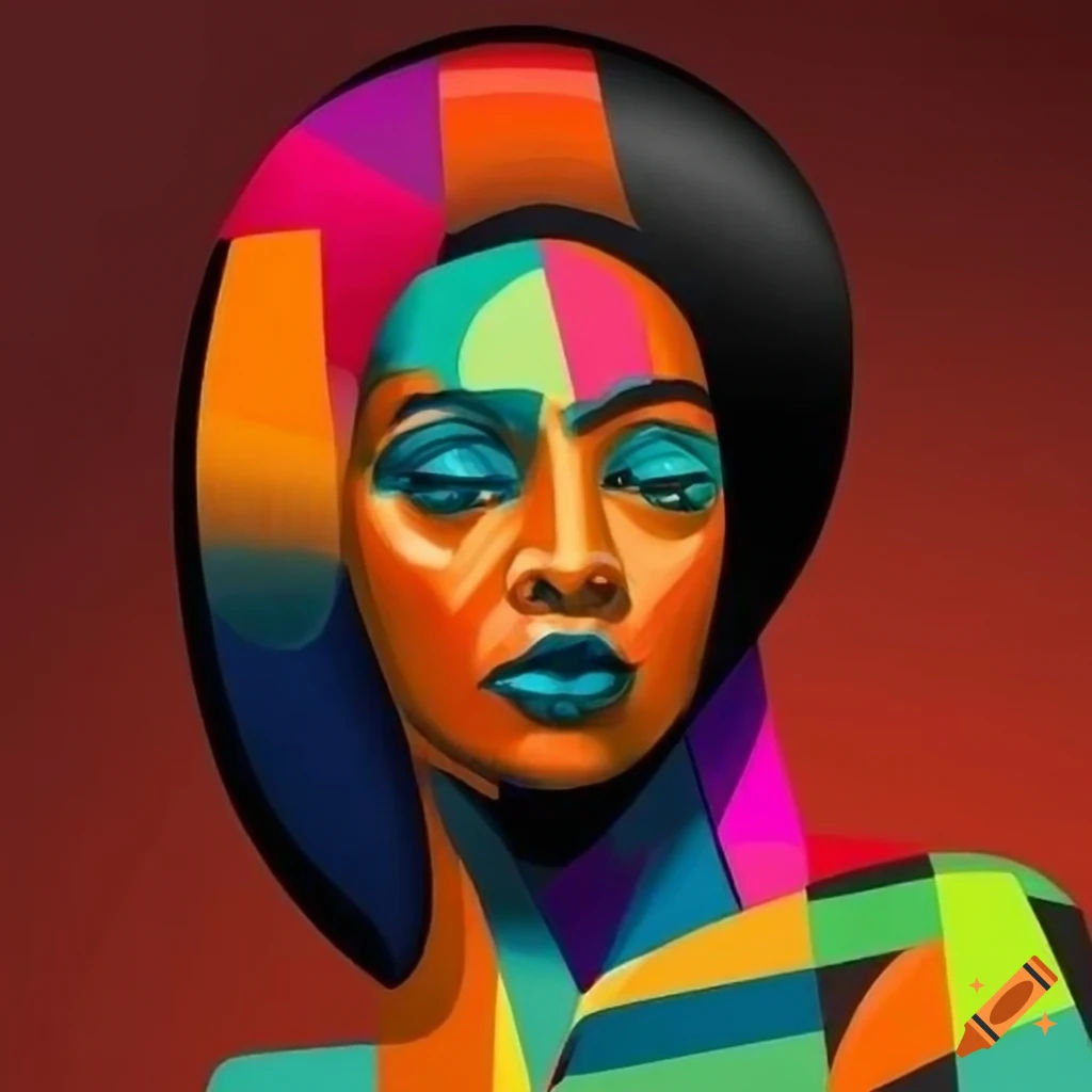 Wallpaper #W2g2IpMBSpphPi3-mTKk241 Cubist Painting of a Black Woman with Bright Colors