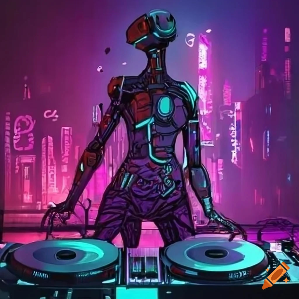 Wallpaper #32gqF5MBSpphPi3-sA2h301 Cyberpunk Techno Club with Neon Lights and Robotic Dj on Craiyon