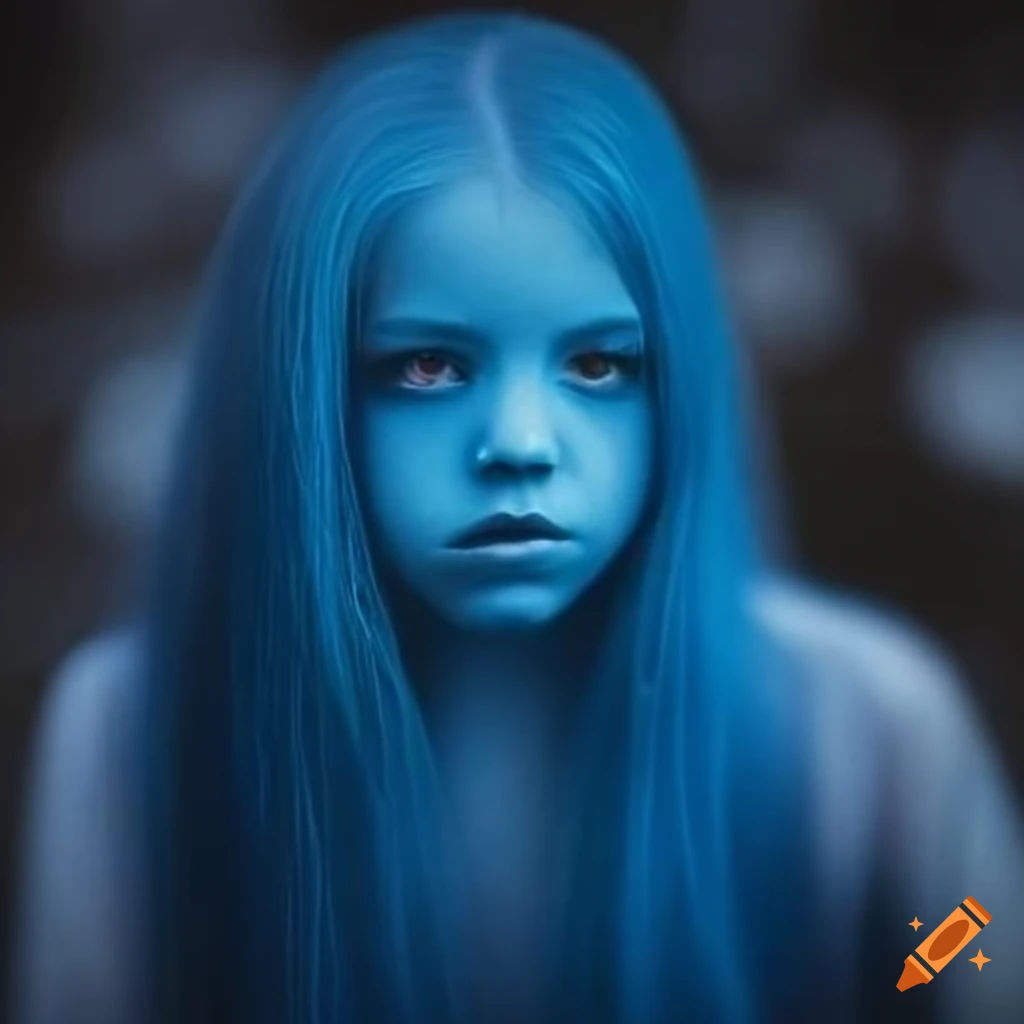 Wallpaper #VPS-OZMBKFX8bn3rsndx375 Realistic Depiction of a Blue Ghost Girl on Craiyon