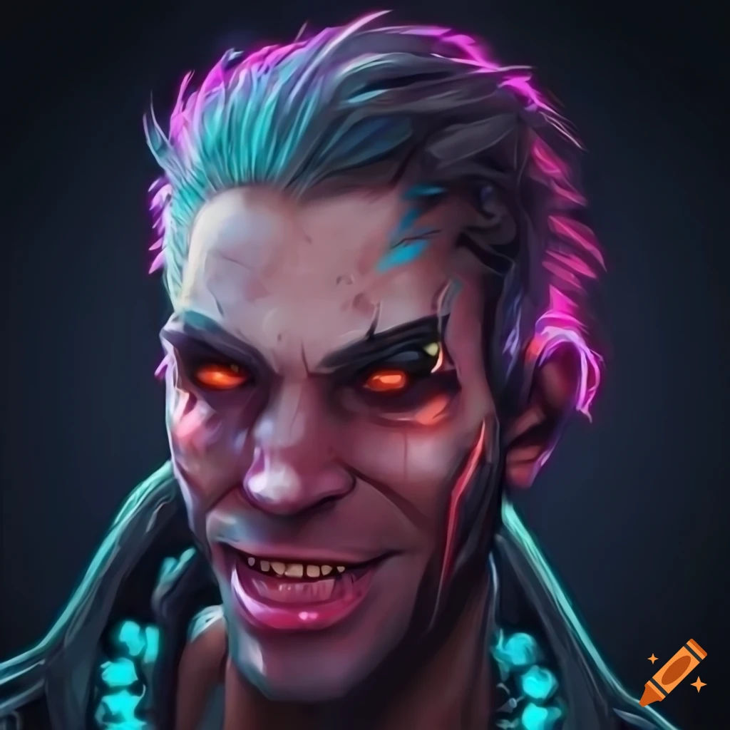 Wallpaper #Fe8FTZMBMN-XEVvVuT-n193 Neon Cyberpunk Male Portrait with an Evil Smile on Craiyon