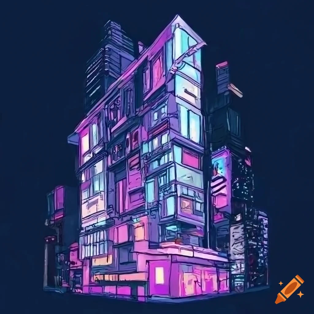 Wallpaper #mGcv8ZIBSpphPi3-O2pF160 Cyberpunk Style Drawing of a Futuristic Building
