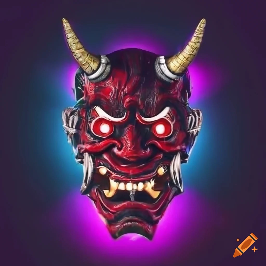 Wallpaper #ChqDT5MB1yWOL4qgHH_x182 Cyberpunk Style Oni Mask with Distorted Futuristic Background on Craiyon