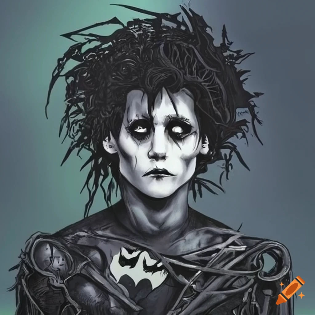 Wallpaper #Ue_YS5MBMN-XEVvVYjz_253 Character with Scissorhands and a Batman Logo on Craiyon