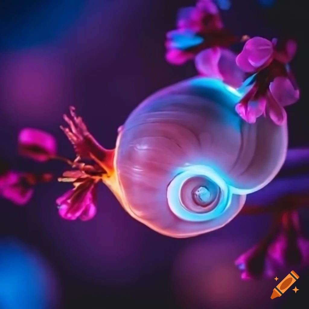 Wallpaper #7DE0NZMB5zzyi_yYk1WD340 Neon Lit Snail on Cherry Blossom Branch