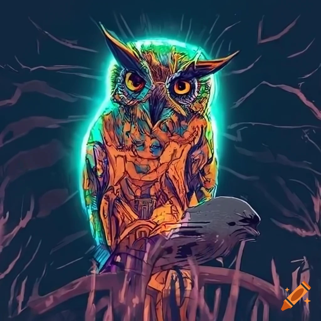 Wallpaper #AF7fMpMBborbLbczZGDZ180 Tim Doyle Inspired Cyberpunk Owl with Yellow Eyes on Craiyon