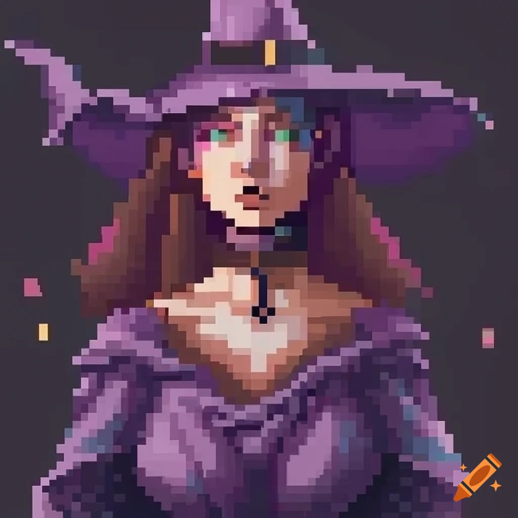 Wallpaper #VhfjPZMBPLD5_VENJd5E113 Pixel Art Witch Portrait on Craiyon