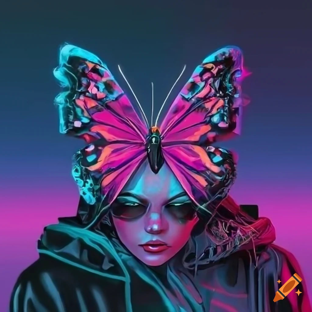 Wallpaper #2f-aZ5MB3lSXT3zUluJX321 Cybernetic Butterfly in Synthwave Style on Craiyon