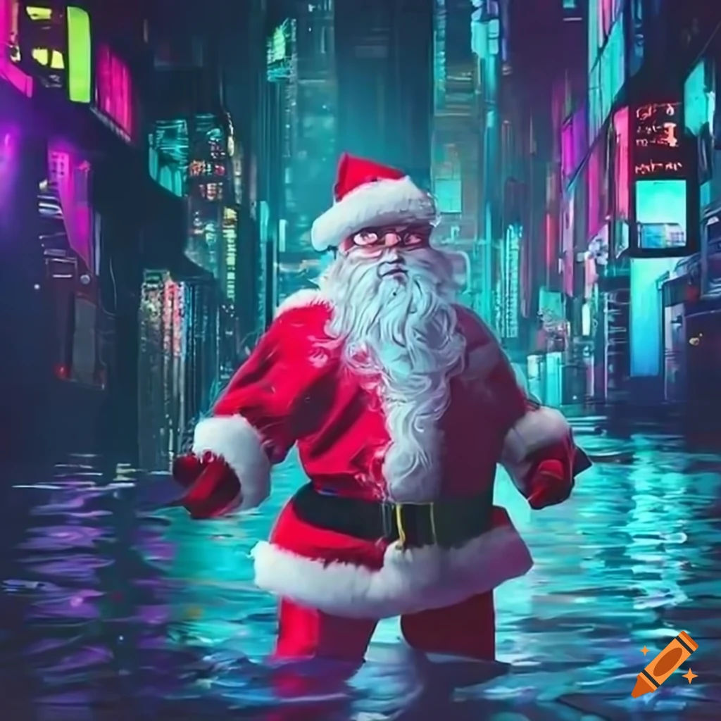 Wallpaper #rGf2-pIBSpphPi3-35I2295 Santa in a Neon Cyberpunk City